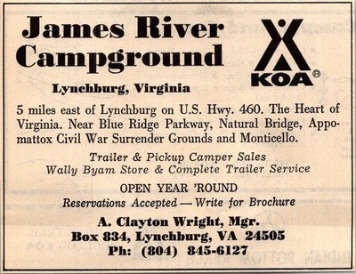 James River Campground KOA A Clayton Wright Lynchburg VA 1974 Ad TAK6-H4