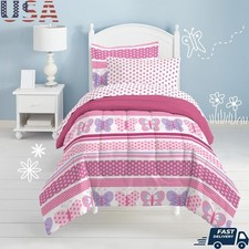 Butterfly Dots Comforter Set Microfiber Bedding Ensemble Kids Twin Cozy Sleep US