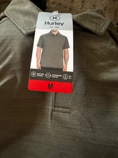 HURLEY MENS SHORT SLEEVE POLO SHIRT GREEN VERIGATED  LIGHTWEIGHT  SURF SKATE M