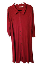 Susan Graver Sweater Rib Knit Size 1X Raspberry Red Midi Dress 3/4 Sleeve