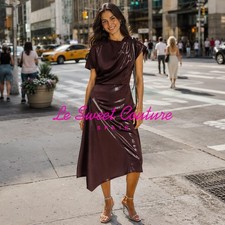 ZARA WOMAN NWT SS26 BURGUNDY GLOSSY SATIN MIDI DRESS ALL SIZES 8741/246/681
