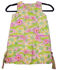 Vintage Lilly Pulitzer Shift Dress Pink Green Floral Alligator Girl's Size 4