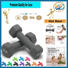 Neoprene Dumbbells 2-Pair Set 1-15LB No-Roll Hex Handle Anti-Slip Grey