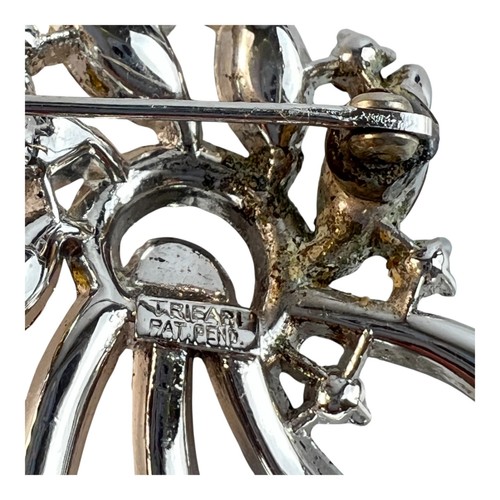 Vintage 1950s Trifari Alfred Philippe Silver Tone Rhinestone Swirl Brooch - Picture 4 of 4