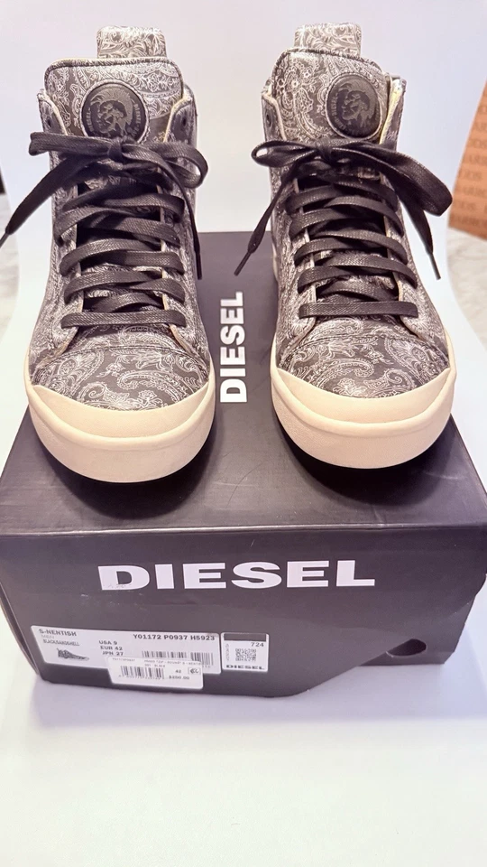 Zapatilla deportiva Diesel S-Nentish para hombre de caña alta negra/concha de arena cachemira EE. UU. 9 RARA Foto 3 de 4