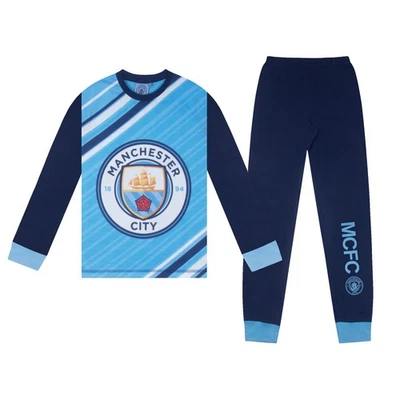MANCHESTER CITY FC Manchester City Boys Pyjamas Long Sublimation Kids OFFICIAL Football Gift