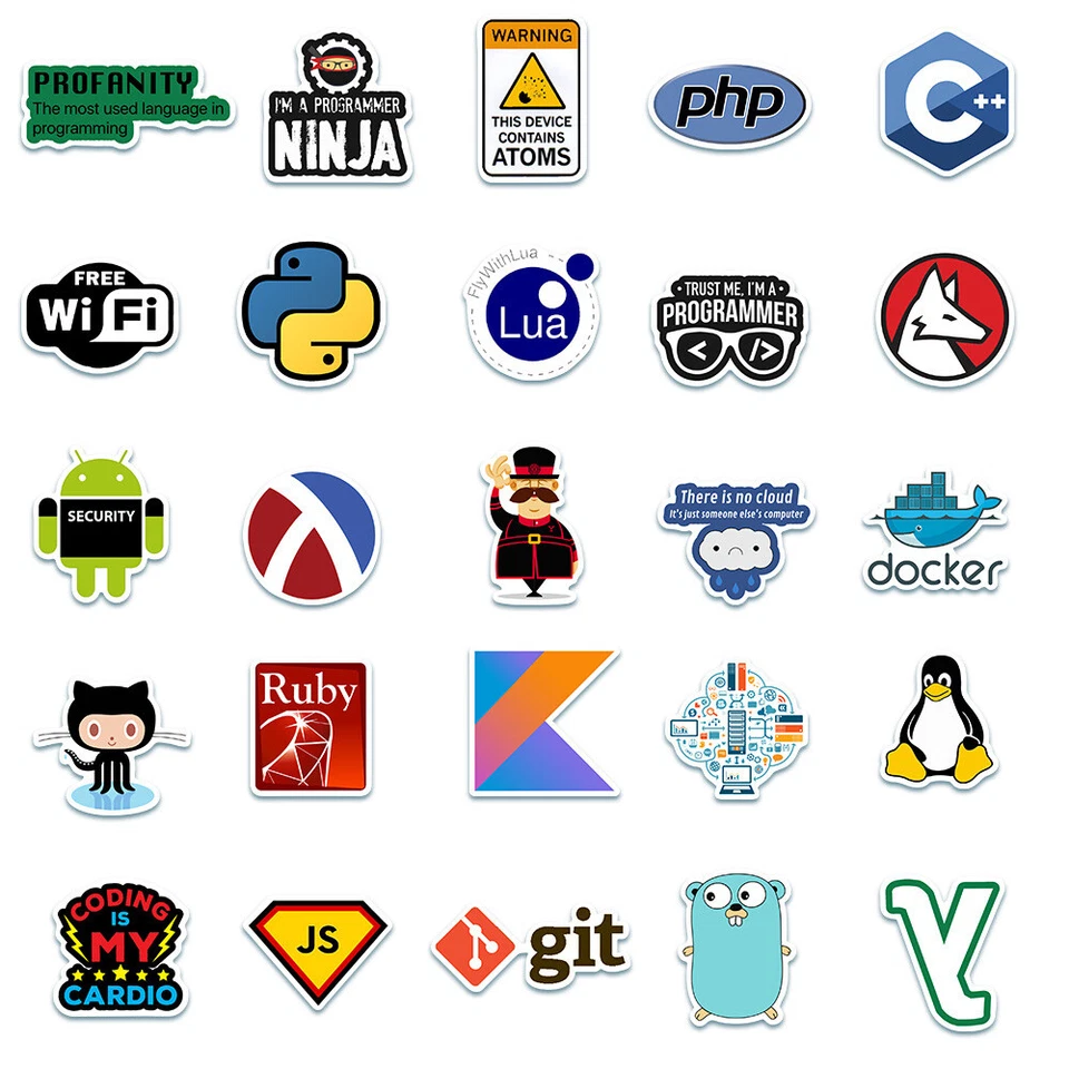 50pz/Confezione Programmatori Hacker Linux Python Adesivo per Frigo Laptop PC Sticker - Immagine 4 di 4