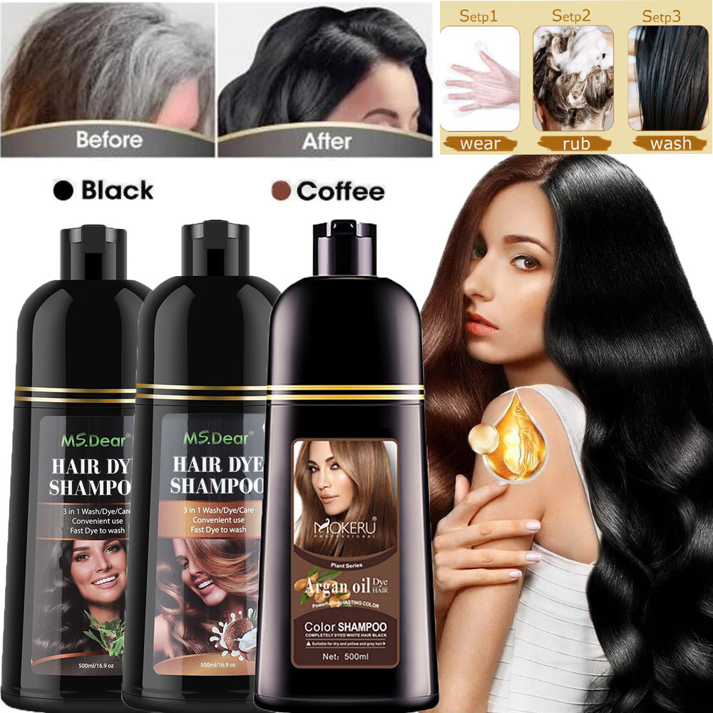 Mokeru Instant Hair Dye Shampoo Natural Plant Essence Argan Light