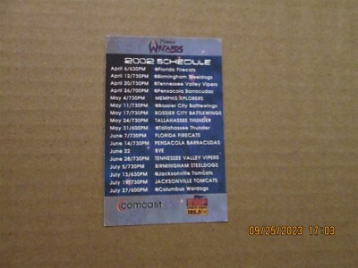 AF2 Mobile Wizards Vintage Defunct Circa 2002 Team Logo Card Schedule