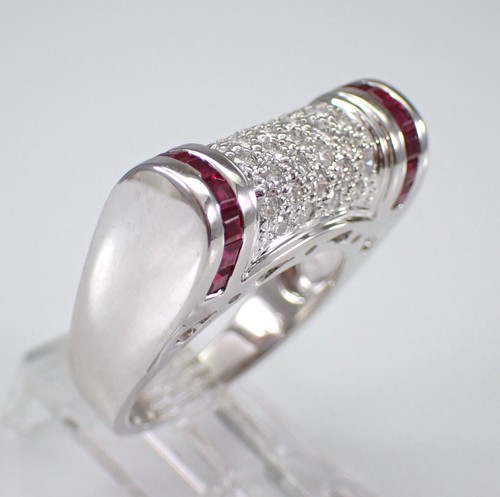 18K Weißgold Rubin und Diamant Ehering Jubiläum Band feiner Schmuck Geschenk - Bild 2 von 8