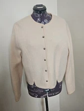 Vintage The Eagles Eye Wool Cropped Cardigan Sweater Cream Women's Size 14