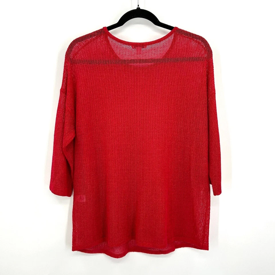 Blusa pulôver J. JILL vermelha malha aberta mistura de linho gola redonda média pequena - Imagem 2 de 4