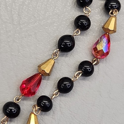 Vtg Glass Beaded Necklace Set of 2 AB Red Teardrop Black Round 21-28" - Picture 9 of 15