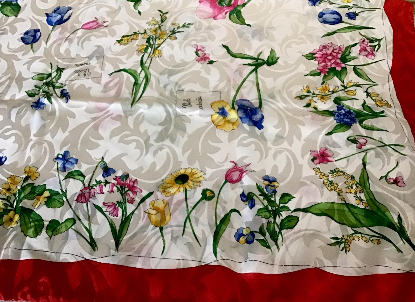 Pierre Cardin For Michel Swiss Paris Multi Floral 100percent Silk Scarf 29"x 32”  New image 9