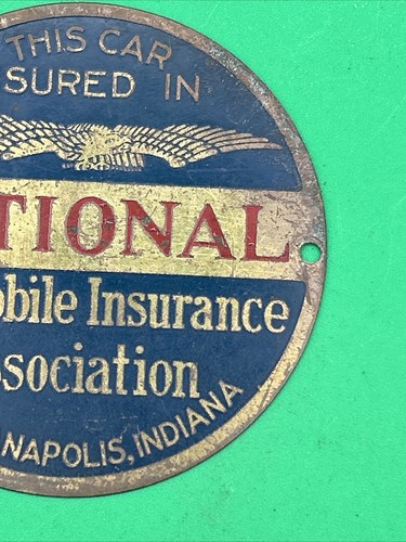 BRASS NATIONAL Automobile Insurance Vintage Radiator Badge License Plate Topper - Picture 3 of 5