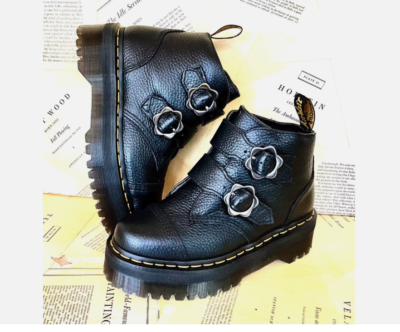 Dr. Martens DEVON FLOWER LEATHER PLATFORM BOOTS MSRP $240 PREMIUM