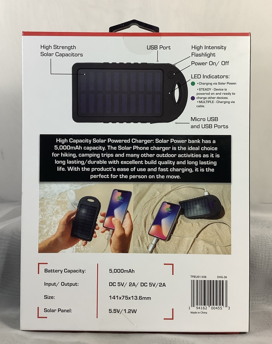 dual usb solar power bank with flashlight 5000mah