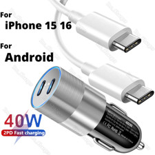 40W PD Fast Car Charger USB Type C Cable For iPhone 16 15 Pro iPad Pro Android