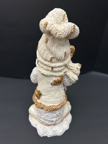 Snowman Figurine Knit Hat & Scarf Holding Gold Broom Collectible Christmas Decor - Picture 4 of 9