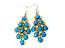 Five Tier Turquoise Blue Faceted Acrylic Teardrop Gold Chandelier Earrings Wire