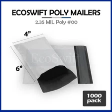 1000 4 x 5 ECOSWIFT WHITE POLY MAILERS SHIPPING ENVELOPES SELF SEAL BAGS 2.35MIL