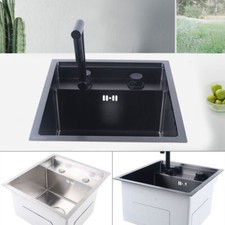 Hidden Kitchen Sink Single Bowl Folding Faucet W/ Drain Assembly Stainless Steel