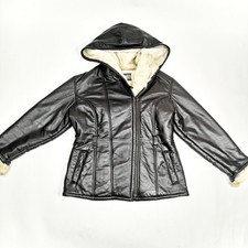 Wilson Leather Hooded Leather Coat Jacket L Dark Brown Comfy