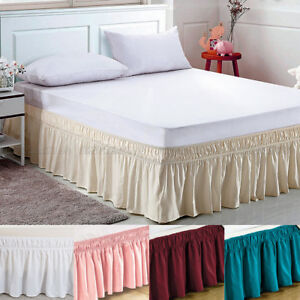 Elastic Bed Skirt Dust Ruffle Easy Fit Wrap Around Twin Full Queen 