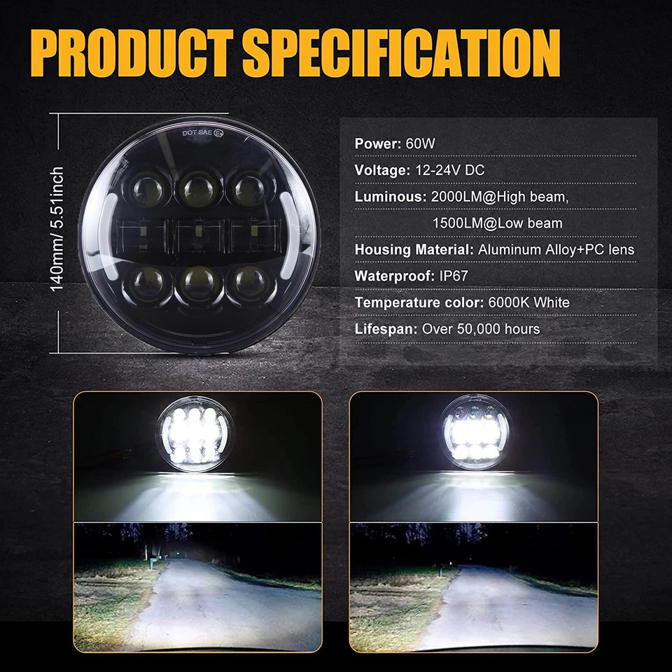 Farol de LED 5-3/4" sinal de seta 5,75" para Harley Davidson Sportster XL 1200 883 - Imagem 2 de 4