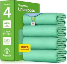 IMPROVIA Washable Underpads for Incontinence, 34x52 Inches, 4-Pack