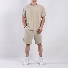Men Summer Outfit 2-Piece Set Short Sleeve Shirt and Shorts Sweatsuit Set