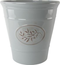 High Gloss Grey Plastic Planter x 23cm - Embossed Olive Branch - Flower Display