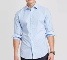 Goodfellow Mens Poplin Button Down Long Sleeve Shirt S SM Light Blue Stripe NWT