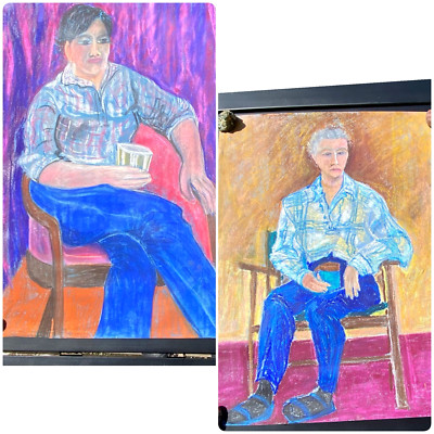 Lot 2 Art Drawings Pastel On Paper DM Dunn Still Life People Original 20x25