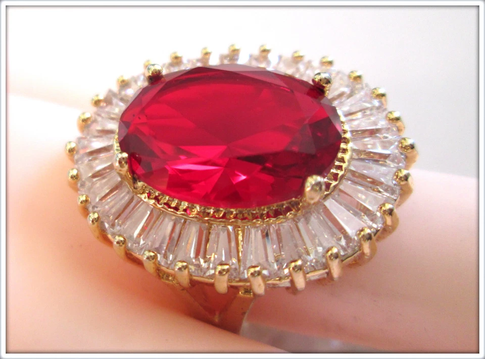 Ruby oval cut 9k oval cut gemstone 14k Italian gold filled ladies ring size 8 - Image 4 of 4