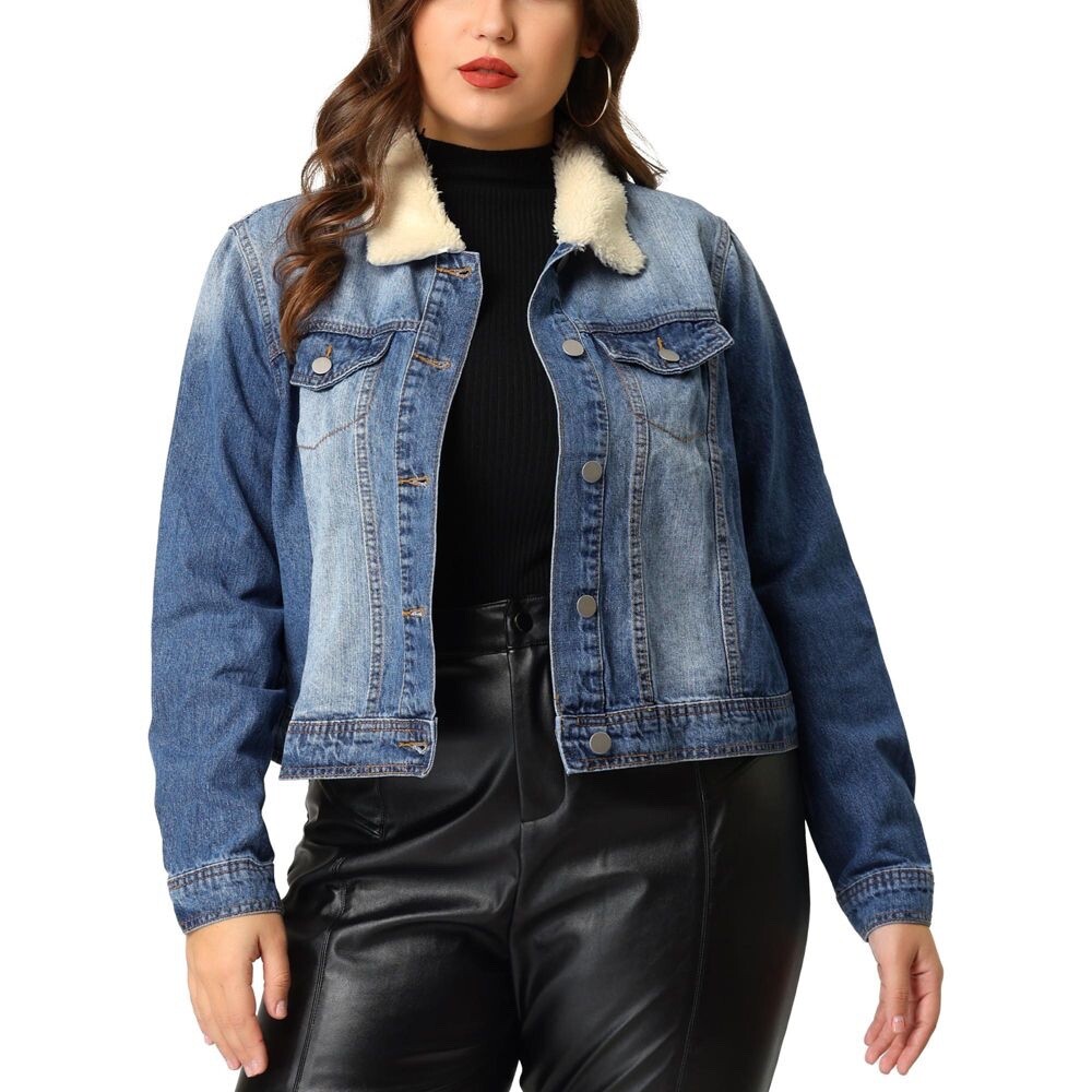 NWT Agnes Orinda Faux Shearling Collar Cropped Jeans Jacket Size 4X