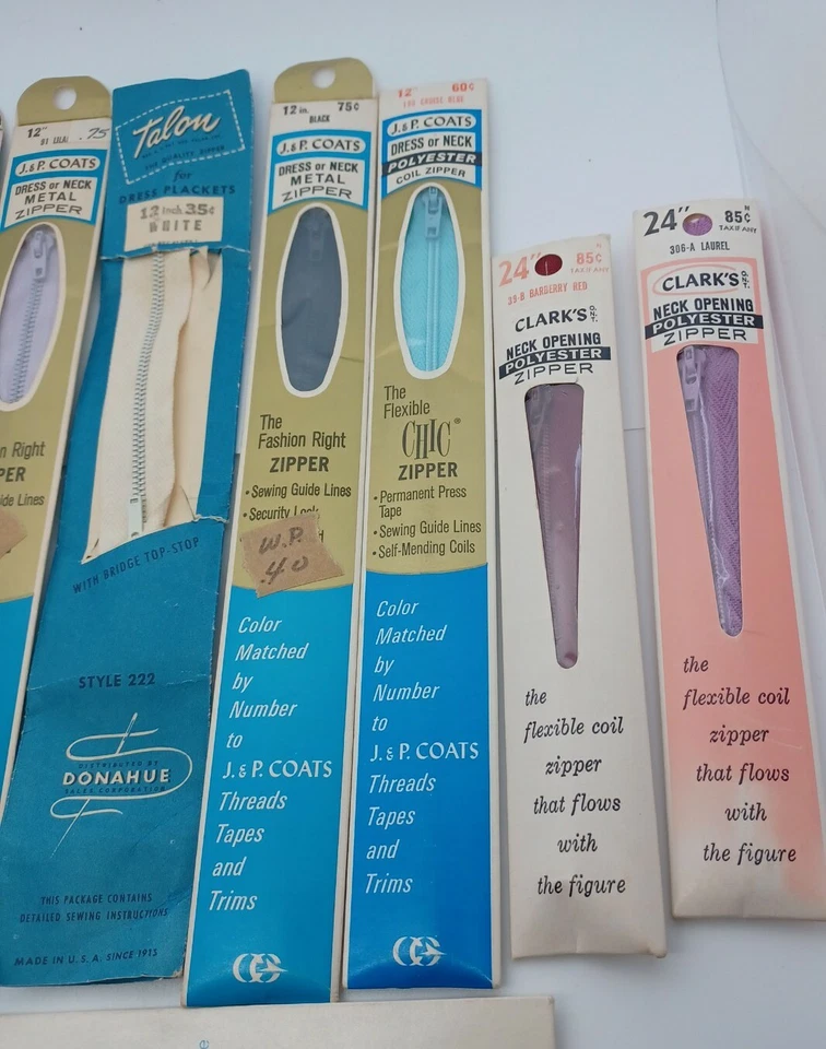 Lote de 15 cremalleras de costura de metal vintage garra JP abrigos y garra Clark's poliéster Foto 4 de 4