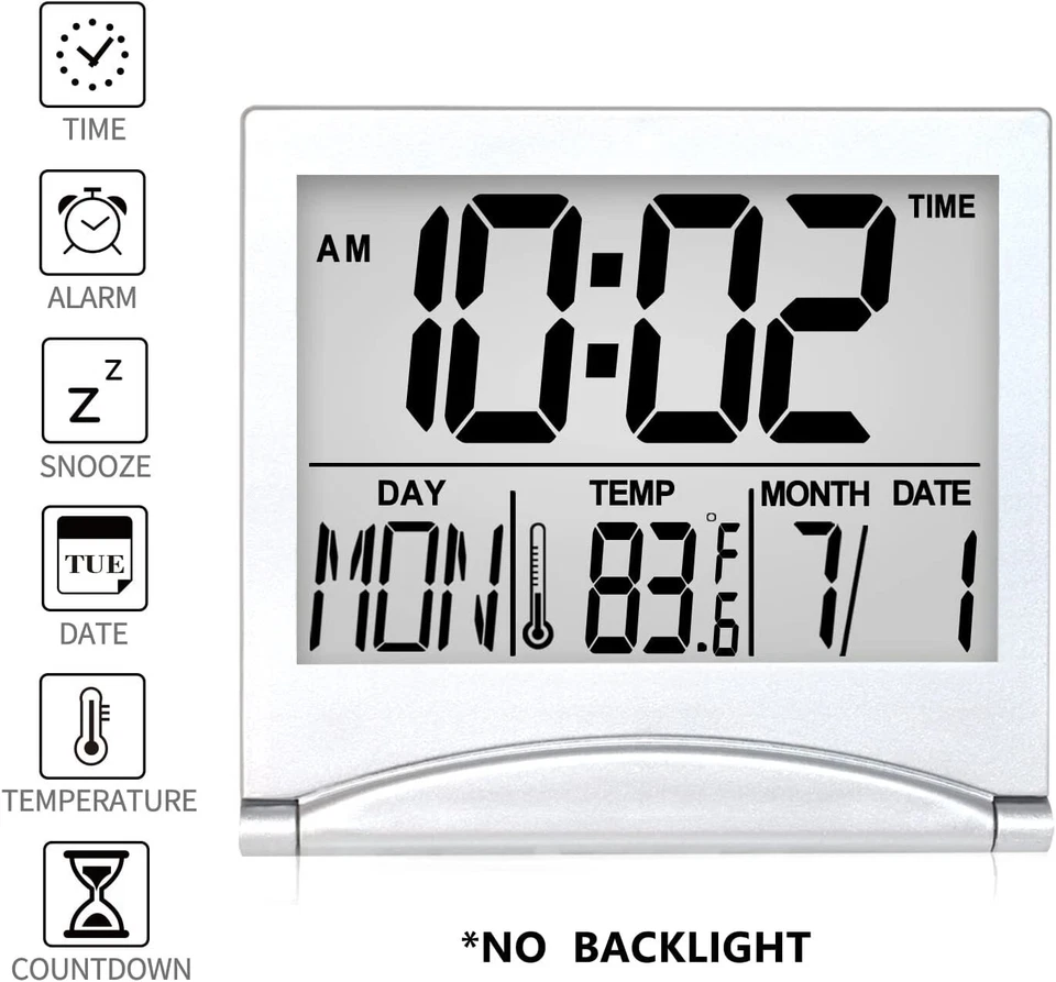 Betus Digital Travel Alarm Clock Foldable LCD Clock Compact Desk Clock Pack of 2 - Image 2 of 4