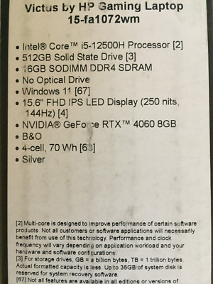 New Sealed HP Victus RTX 4060 15.6'' 144Hz 15-fa1072wm Laptop i5-12500H 16/512