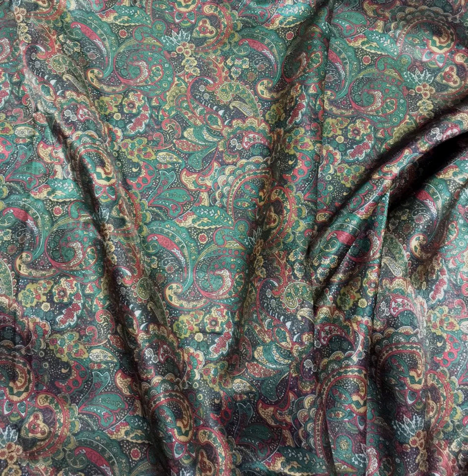 Cupro Bemberg Paisley Printed Fabric Material for Jackets Suits -Green Red Gold - Image 4 of 4
