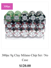 BIG SALE - Milano 9g Clay Poker Chips 300 Count Set - Milano Dealer Button