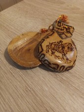 Vintage Wooden Spanish Flamenco Castanets Hand Carved Pyrography