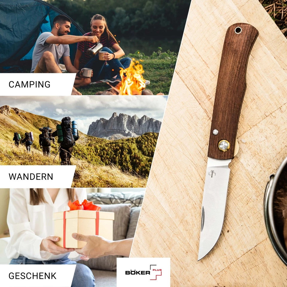 BÖKER PLUS® Rusticus Medium Zweihand -Taschenmesser EDC 42a Holzgriff Braun - Bild 2 von 4