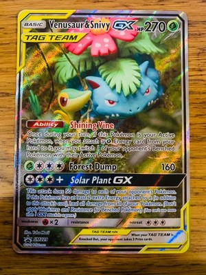 NM! Venusaur & Snivy GX SM229 Sonne & Mond Tag Team Alt Art Promo Pokemon Karte!