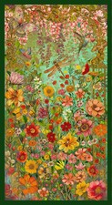 Enchanted Canopy Fabric Panel 24" x 44" Flowers, Bee, Hummingbird, Butterfly