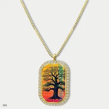 New Colorful Tree of Life Pendant Necklace Chain Printed Dog Tag Chain Gift Desi