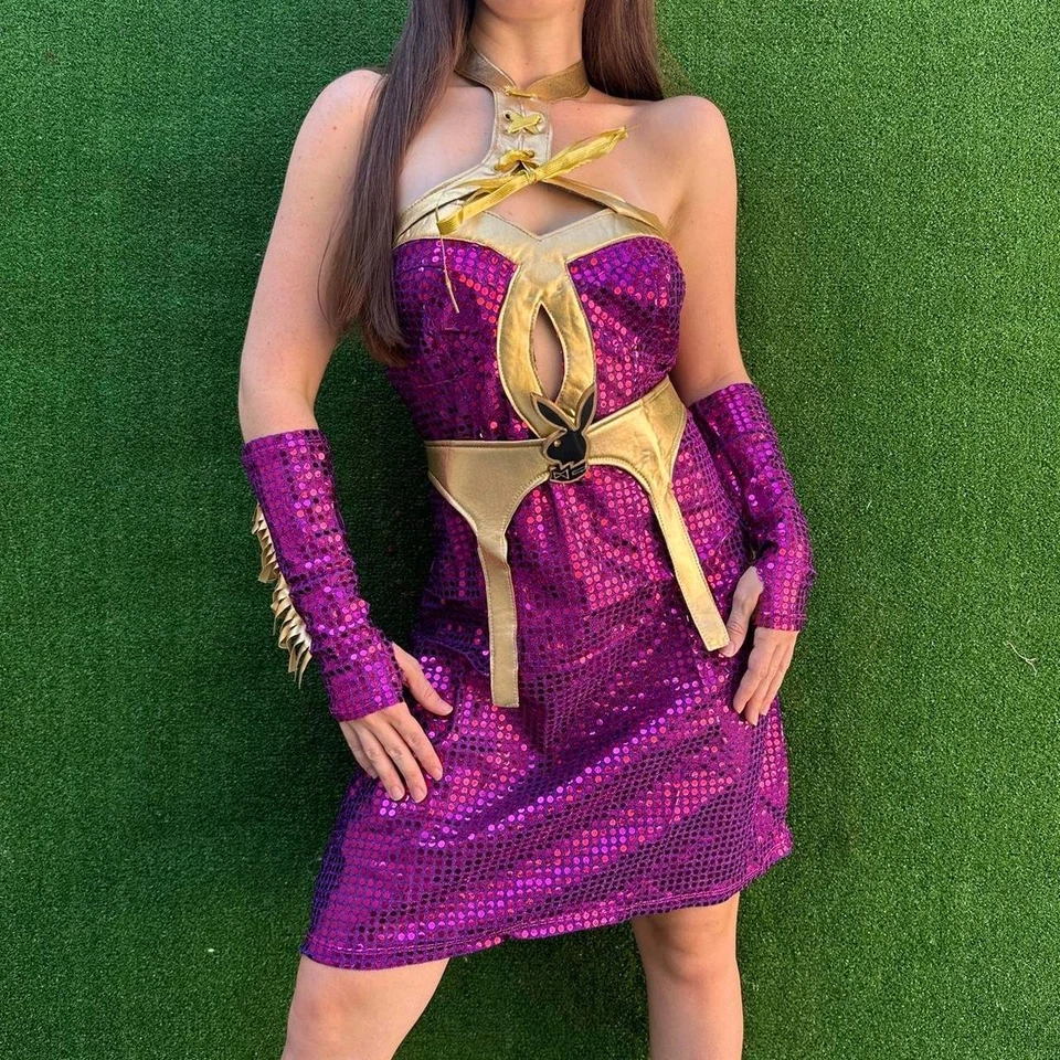 Disfraz de Playboy Y2K Disco Vaquera Sexy Conjunto Grande 10-14 Lentejuelas Púrpura Brillante Foto 2 de 4