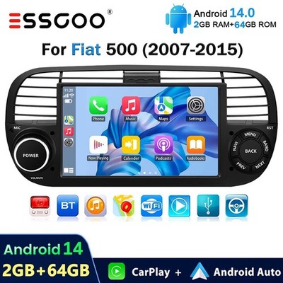 7'' 64G For Fiat 500 2007-2015 Car Stereo Android 14 Radio GPS Apple Carplay Wifi