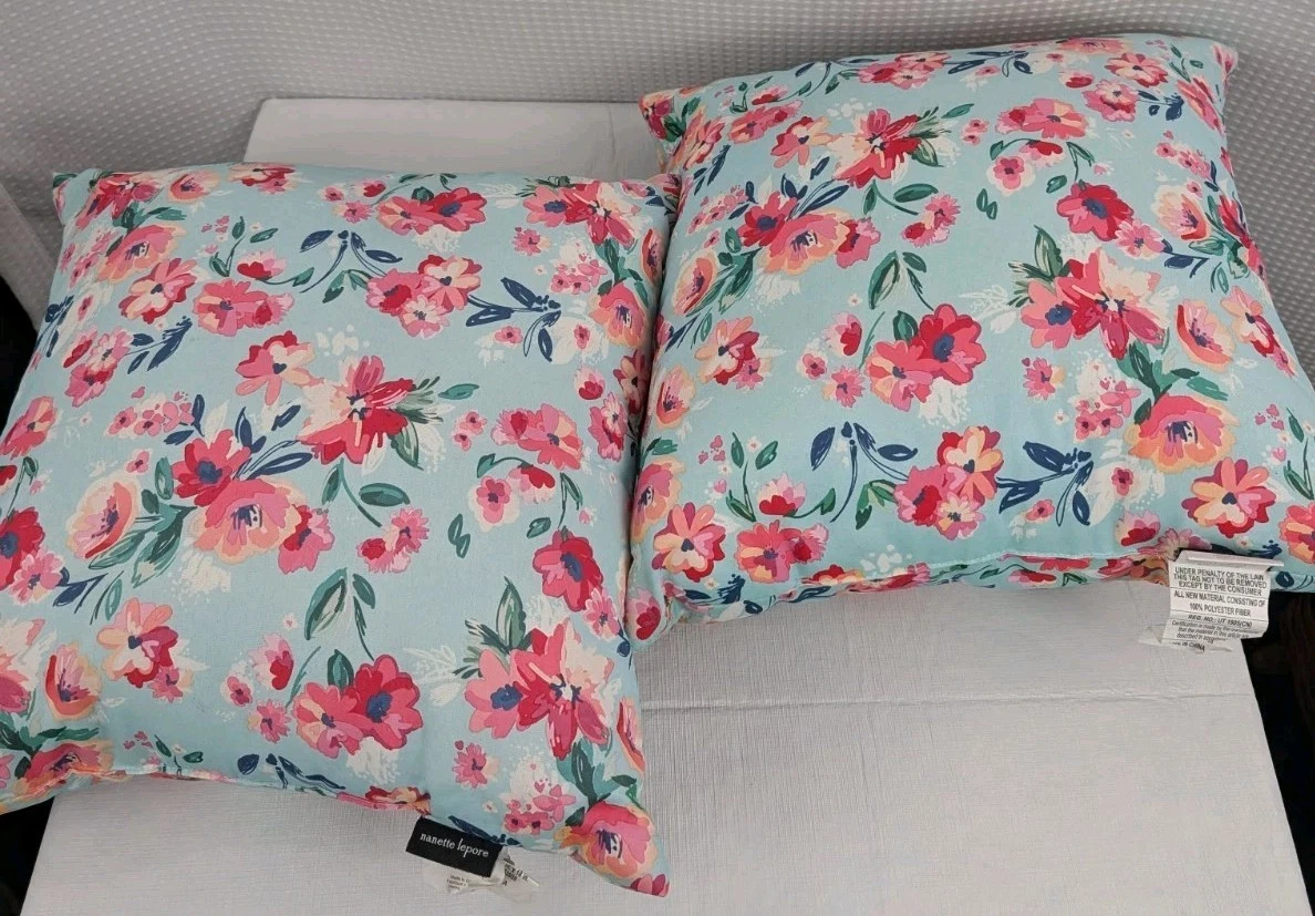 Nanette Lepore Floral Throw Pillows 17"x17" Lot of 2