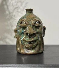 Marvin Bailey - Folk Art Face Jug Multicolor Drip Glaze Southern Pottery SC